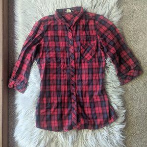 LOVE SQUARED 3/4 Sleeve Plaid Tunic Shirt M